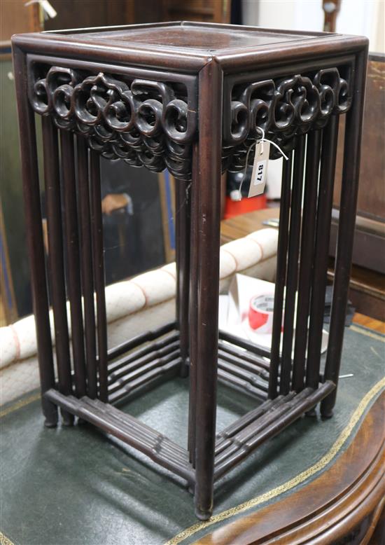 A Chinese carved hardwood nest of five tea tables W.37cm